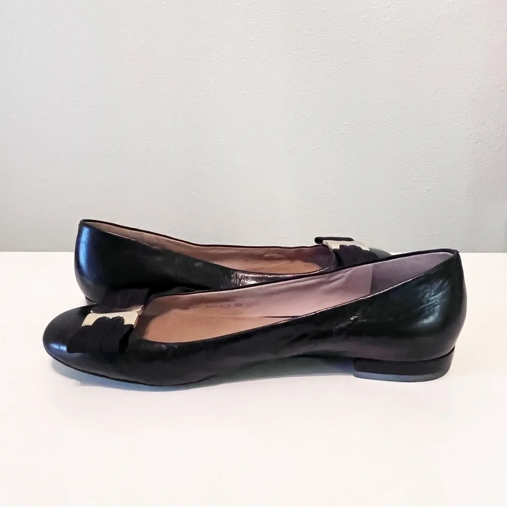 Tory Burch Gemini Link Bow Black Leather Ballet Flats Size 8